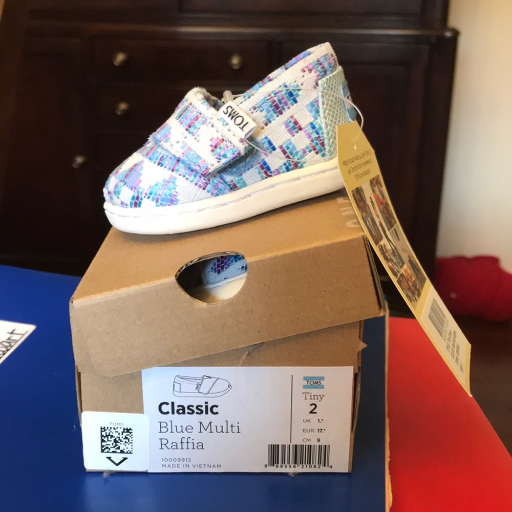 Size 2 Tiny TOMS Blue Multi Raffia